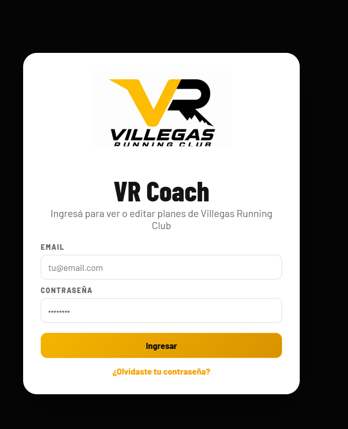 Inicio de sesión en VR Coach